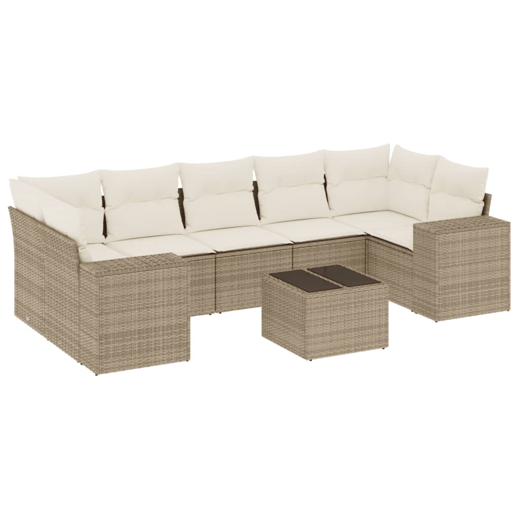 Set Divano da Giardino 8 pz con Cuscini Beige in Polyrattan - homemem39