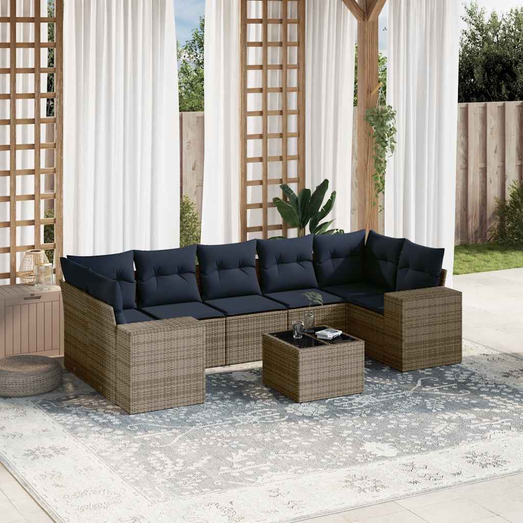 Set Divani da Giardino 8 pz con Cuscini Grigio in Polyrattan | homemem39