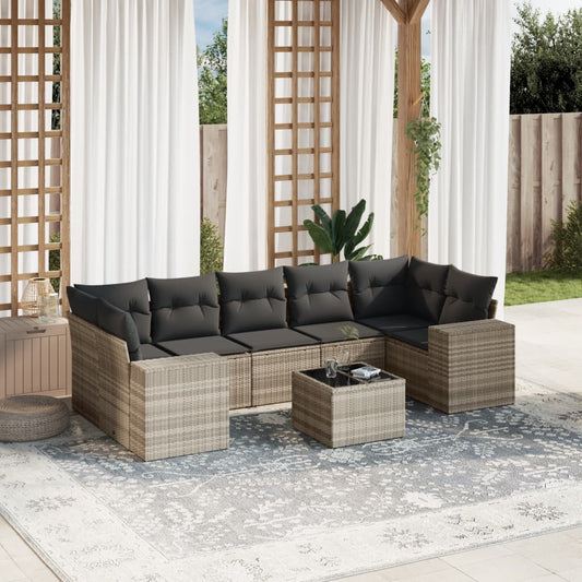 Set Divano da Giardino 8pz con Cuscini Grigio Chiaro Polyrattan - homemem39