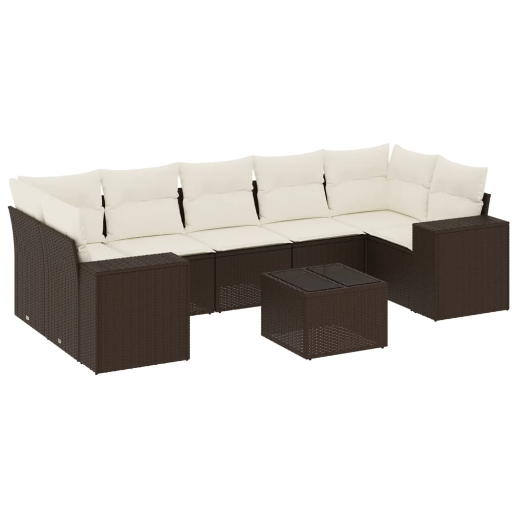 Set Divani da Giardino 8 pz con Cuscini Marrone in Polyrattan - homemem39