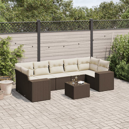 Set Divani da Giardino 8 pz con Cuscini Marrone in Polyrattan