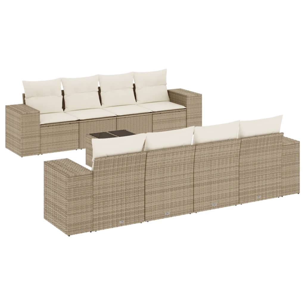 Set Divano da Giardino 9 pz con Cuscini Beige in Polyrattan - homemem39