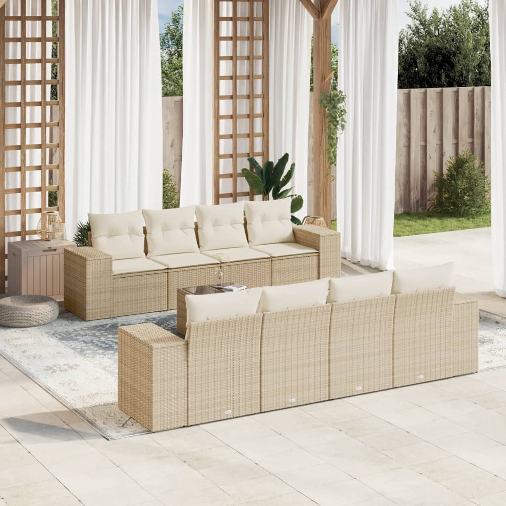 Set Divano da Giardino 9 pz con Cuscini Beige in Polyrattan - homemem39