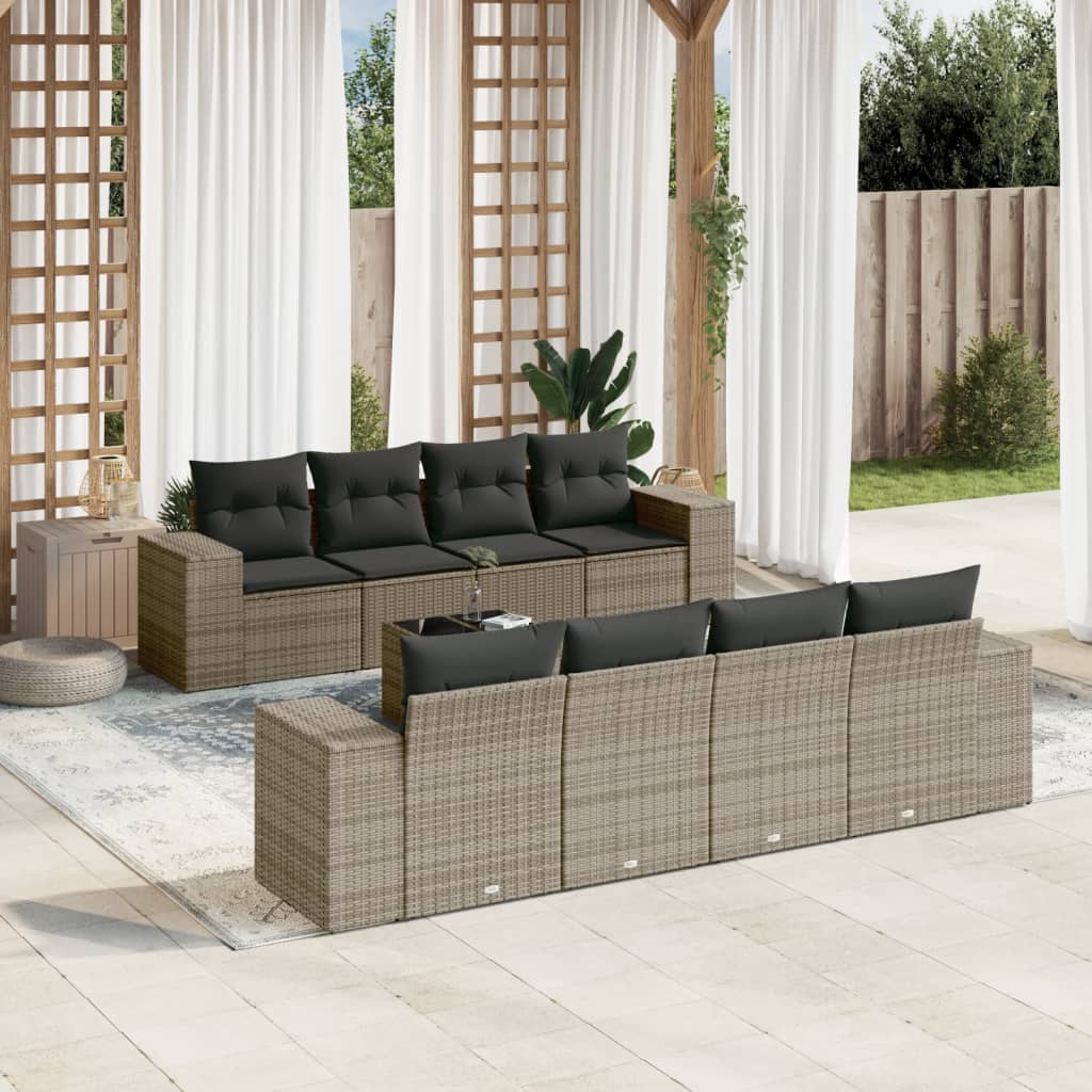 Set Divano da Giardino 9 pz con Cuscini Grigio in Polyrattan - homemem39