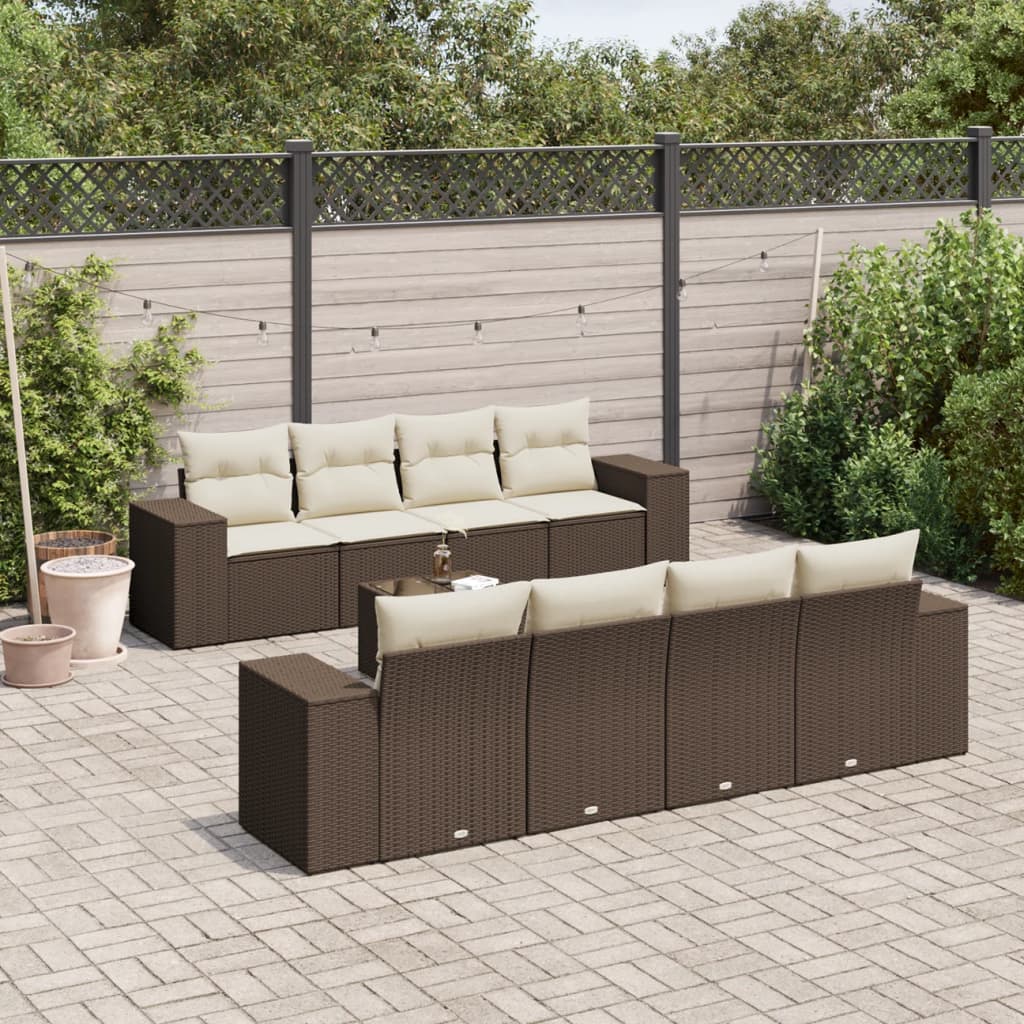 Set Divani da Giardino 9pz con Cuscini Marrone in Polyrattan - homemem39