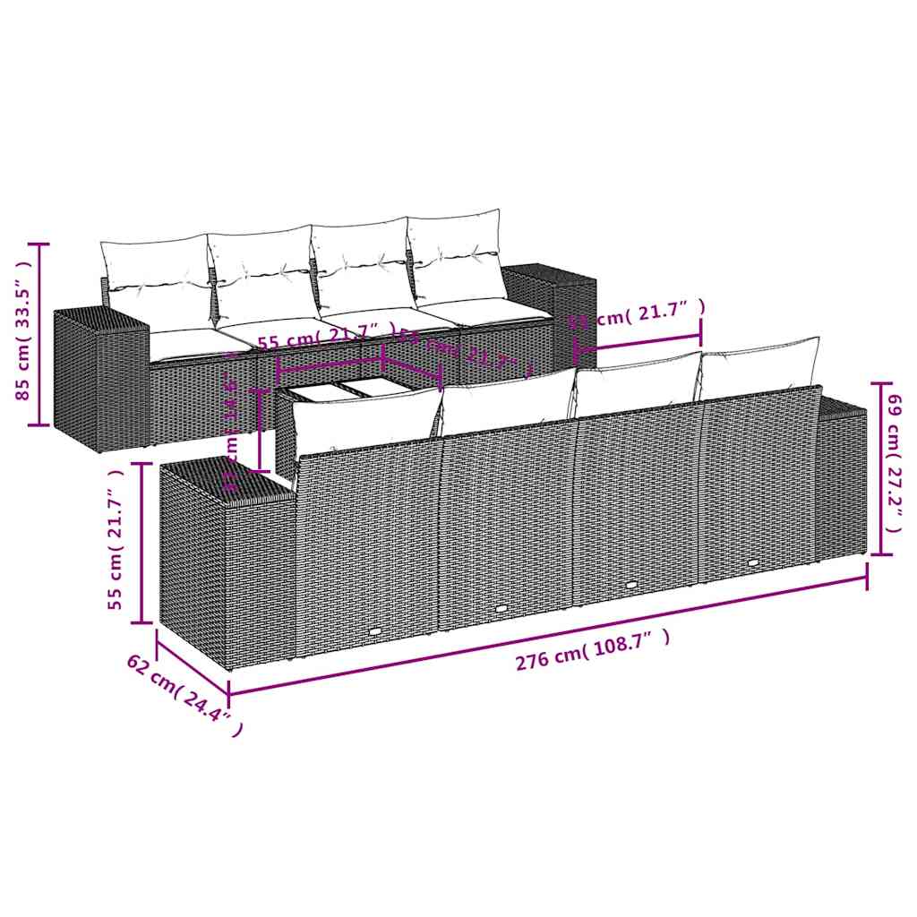 Set Divani da Giardino 9 pz con Cuscini Marrone in Polyrattan | homemem39