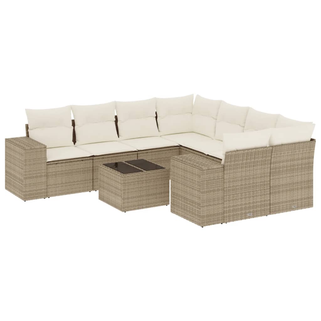 Set Divano da Giardino 9 pz con Cuscini Beige in Polyrattan - homemem39