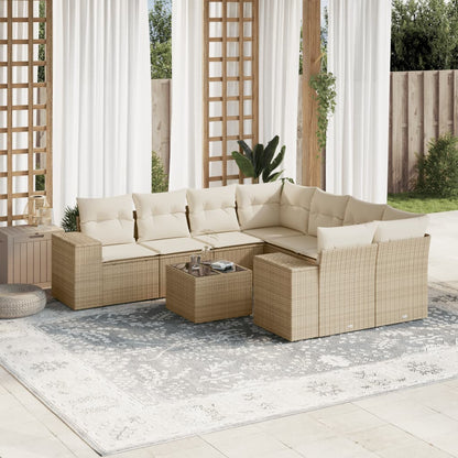 Set Divano da Giardino 9 pz con Cuscini Beige in Polyrattan - homemem39