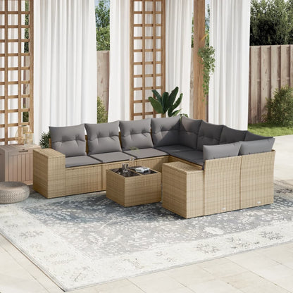 Set Divano da Giardino 9 pz con Cuscini Beige in Polyrattan - homemem39