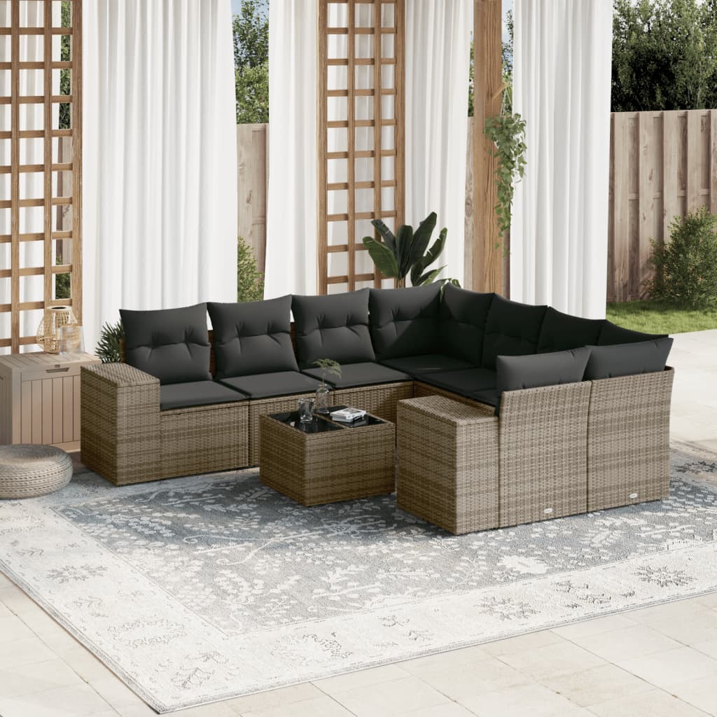 Set Divano da Giardino 9 pz con Cuscini Grigio in Polyrattan - homemem39