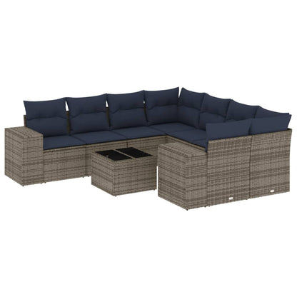 Set Divani da Giardino 9 pz con Cuscini Grigio in Polyrattan | homemem39