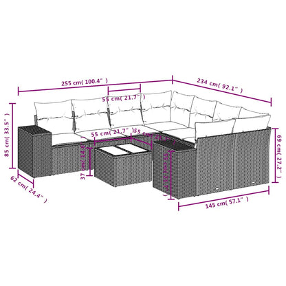 Set Divani da Giardino 9 pz con Cuscini Grigio in Polyrattan | homemem39