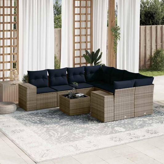 Set Divani da Giardino 9 pz con Cuscini Grigio in Polyrattan | homemem39