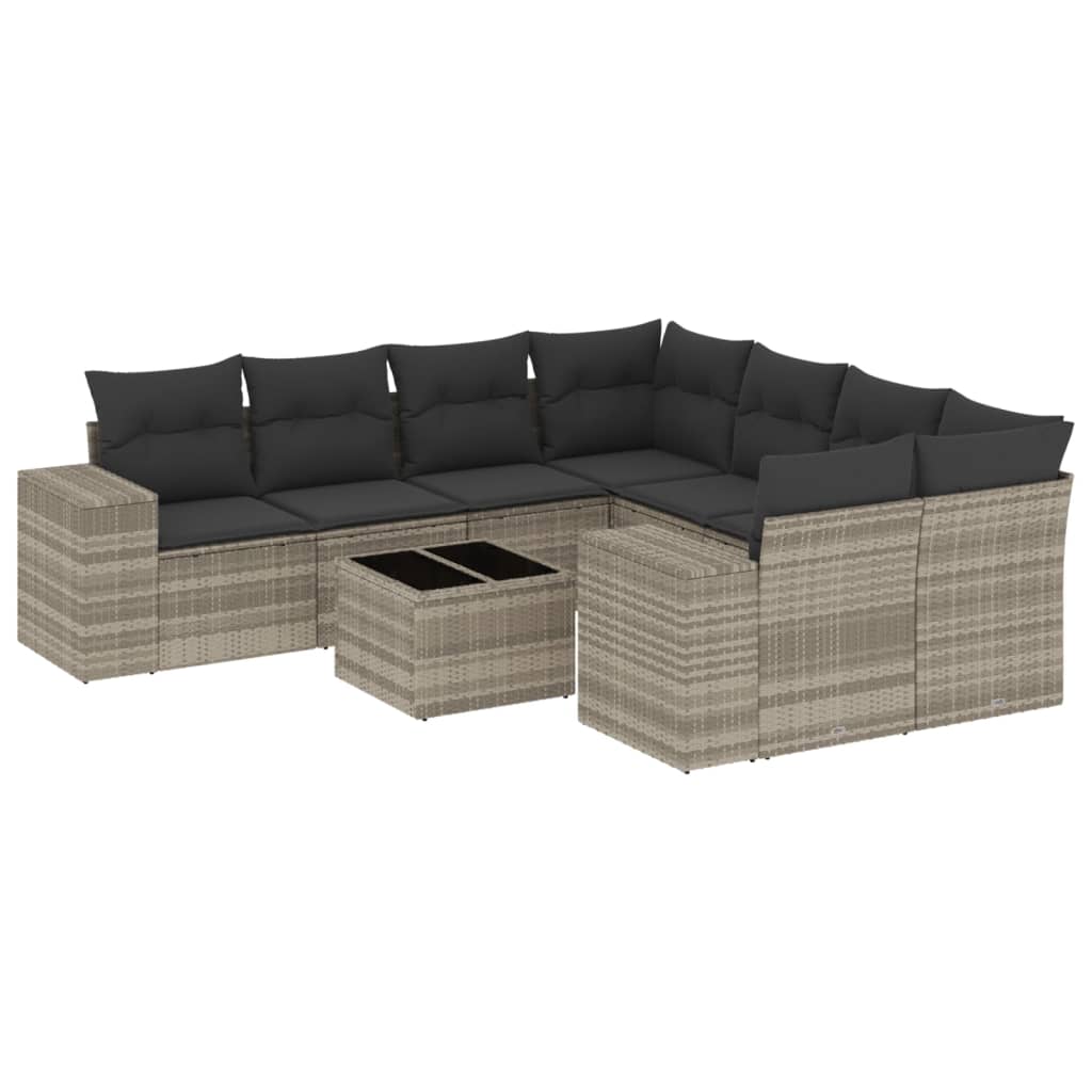 Set Divano da Giardino 9pz con Cuscini Grigio Chiaro Polyrattan - homemem39