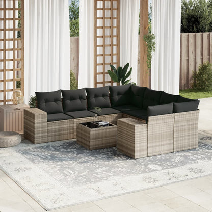 Set Divano da Giardino 9pz con Cuscini Grigio Chiaro Polyrattan - homemem39