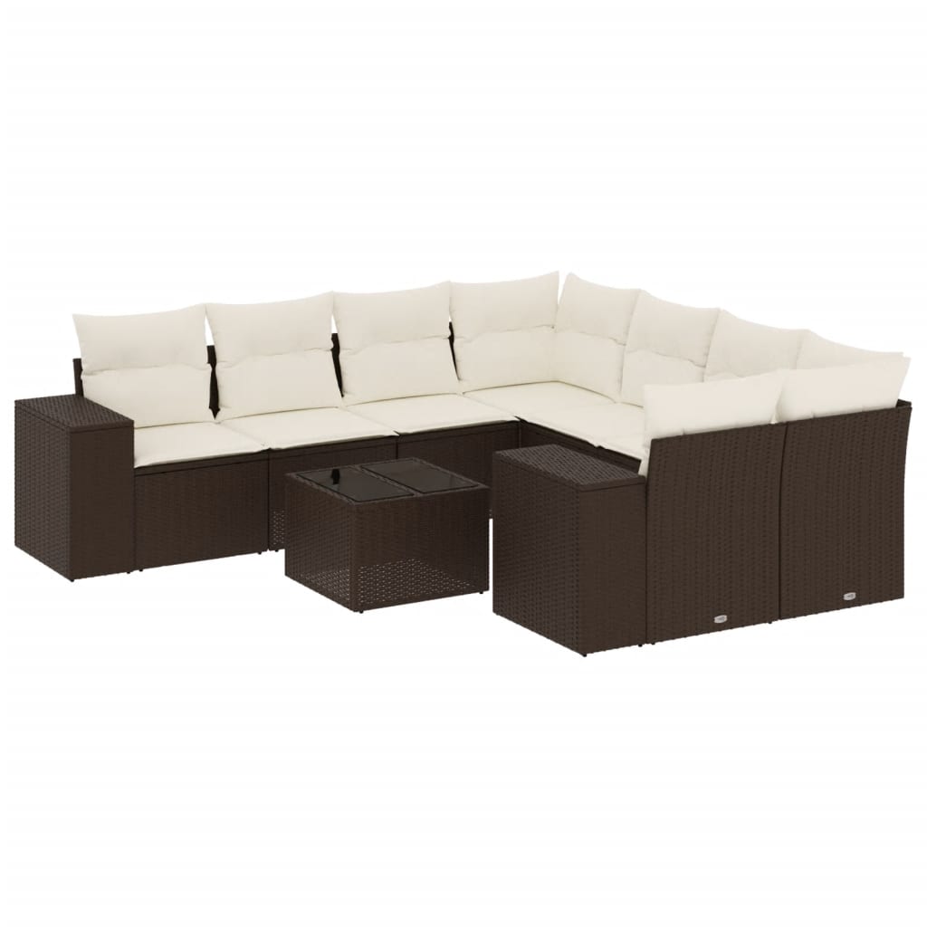 Set Divani da Giardino 9pz con Cuscini Marrone in Polyrattan - homemem39