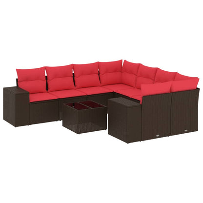 Set Divani da Giardino 9 pz con Cuscini Marrone in Polyrattan | homemem39