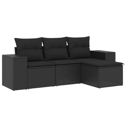 Set Divani da Giardino 4 pz con Cuscini Nero in Polyrattan - homemem39