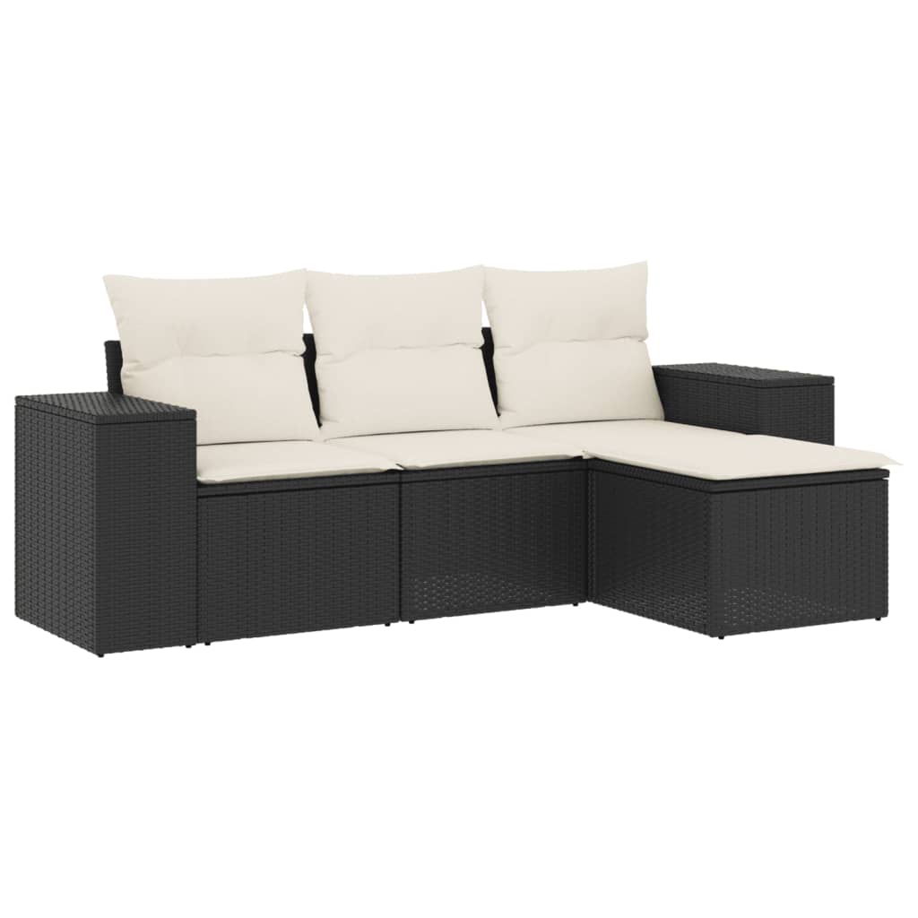 Set Divani da Giardino 4 pz con Cuscini Nero in Polyrattan - homemem39