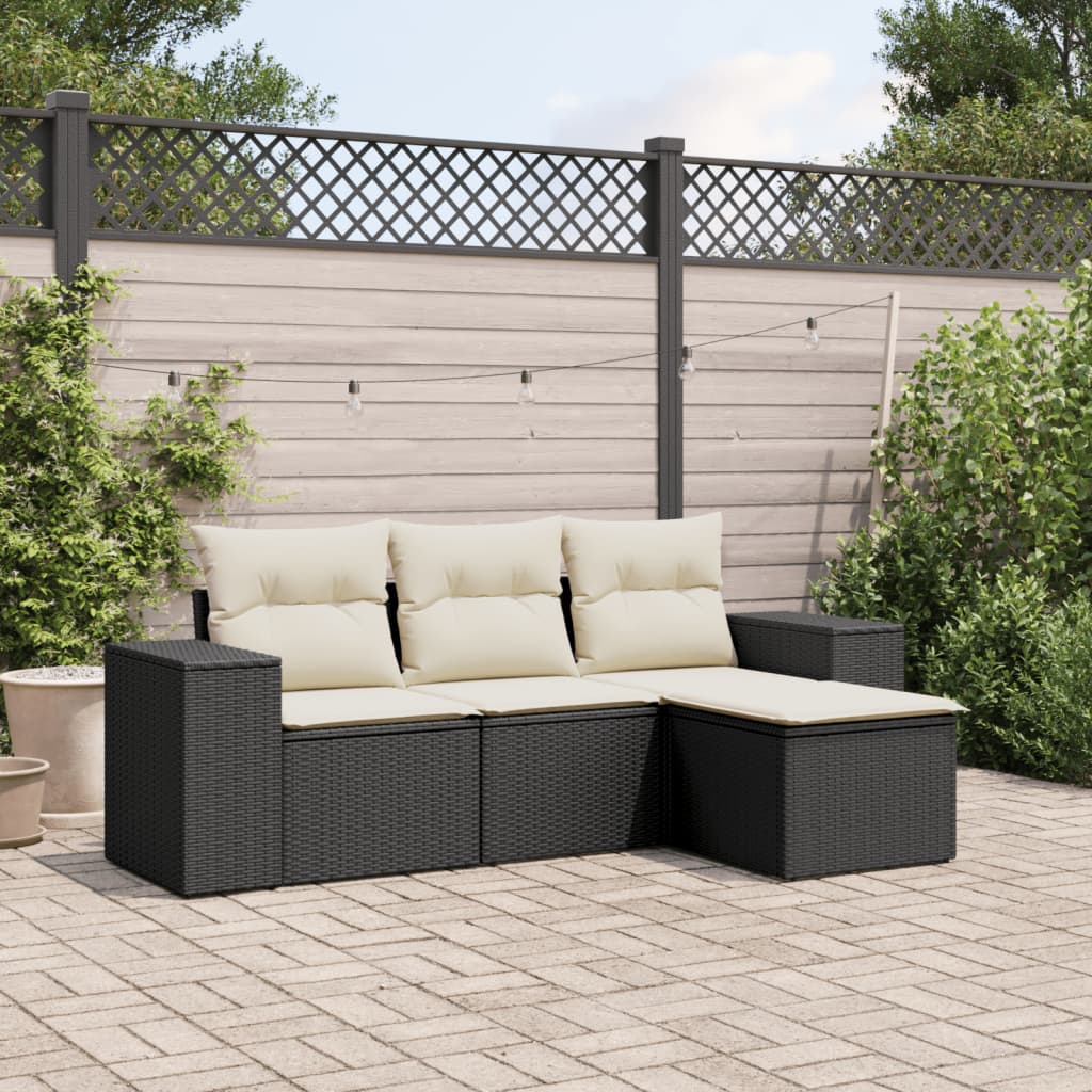 Set Divani da Giardino 4 pz con Cuscini Nero in Polyrattan - homemem39