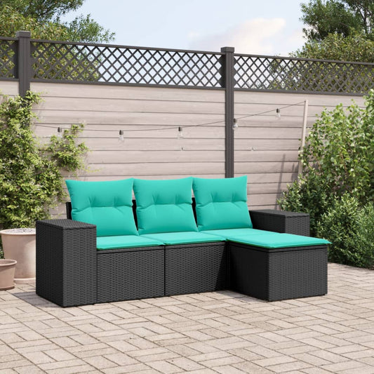 Set Divani da Giardino 4 pz con Cuscini Nero in Polyrattan | homemem39