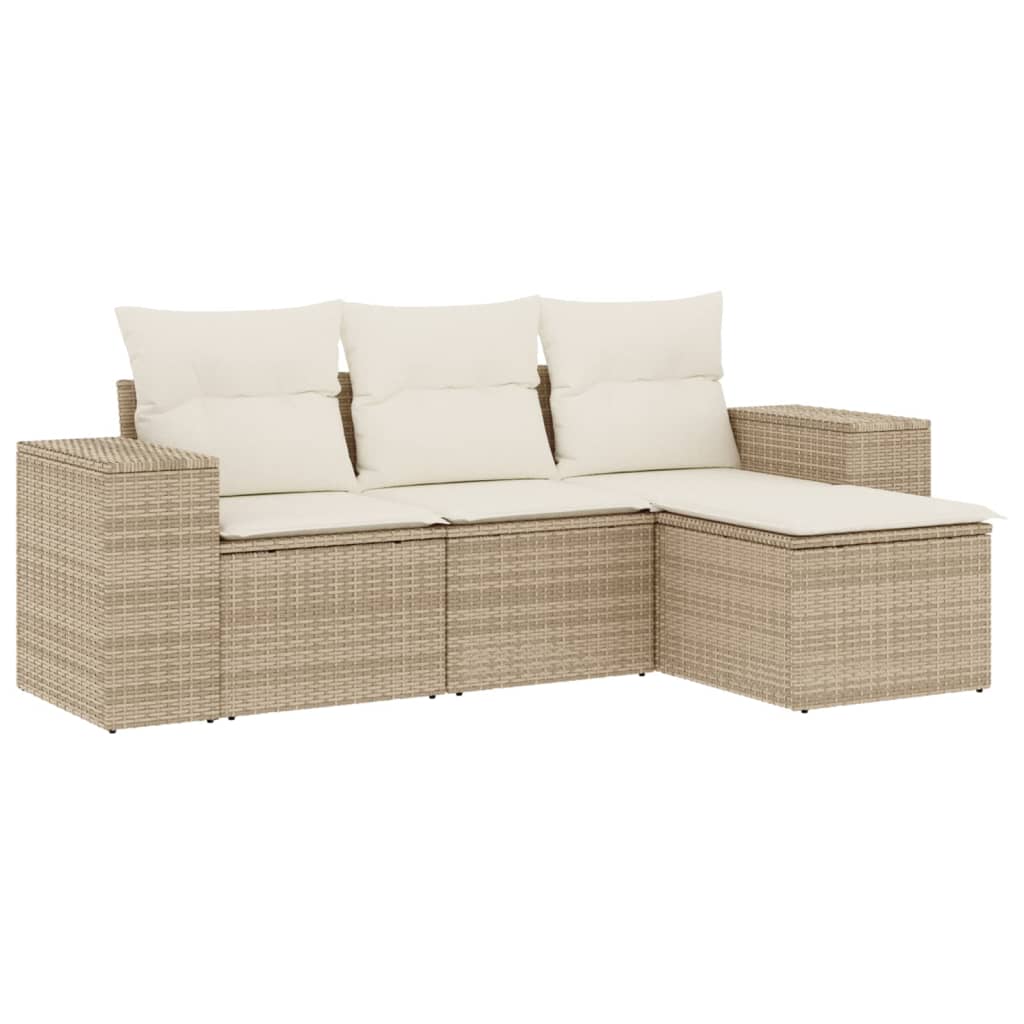 Set Divano da Giardino 4 pz con Cuscini Beige in Polyrattan - homemem39