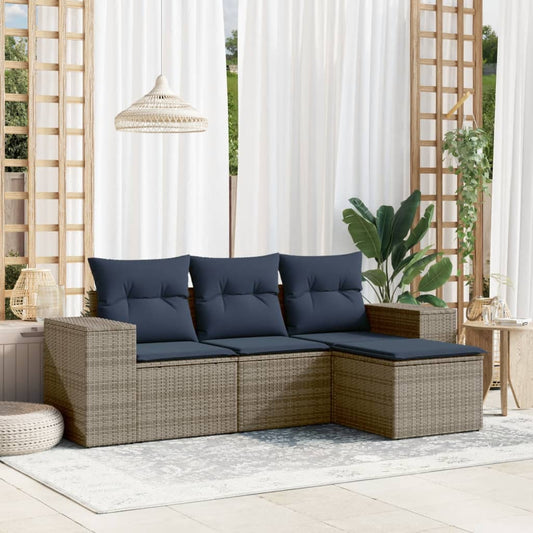 Set Divani da Giardino 4 pz con Cuscini Grigio in Polyrattan | homemem39
