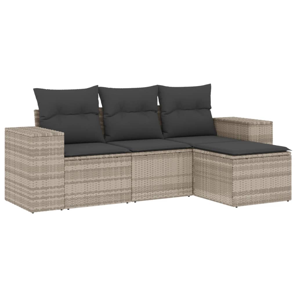 Set Divano da Giardino 4pz con Cuscini Grigio Chiaro Polyrattan - homemem39