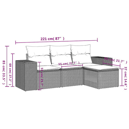 Set Divano da Giardino 4pz con Cuscini Grigio Chiaro Polyrattan