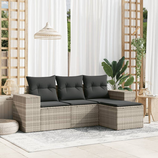 Set Divano da Giardino 4pz con Cuscini Grigio Chiaro Polyrattan - homemem39