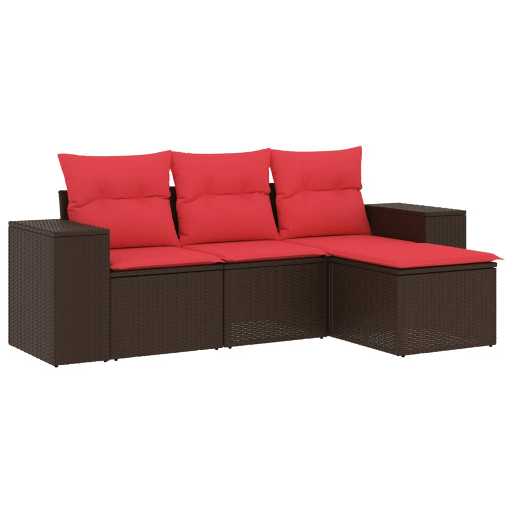 Set Divani da Giardino 4 pz con Cuscini Marrone in Polyrattan