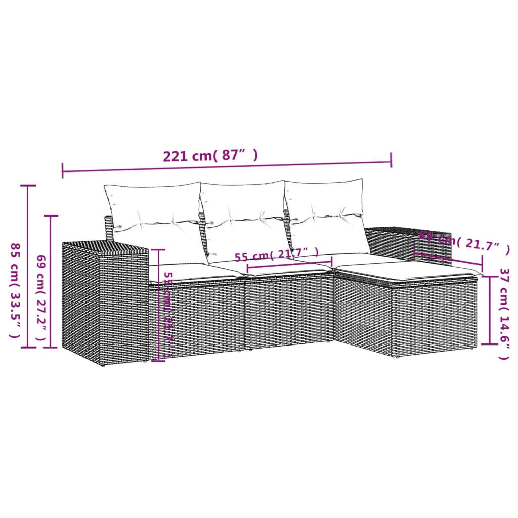 Set Divani da Giardino 4 pz con Cuscini Marrone in Polyrattan | homemem39