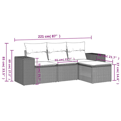 Set Divani da Giardino 4 pz con Cuscini Marrone in Polyrattan