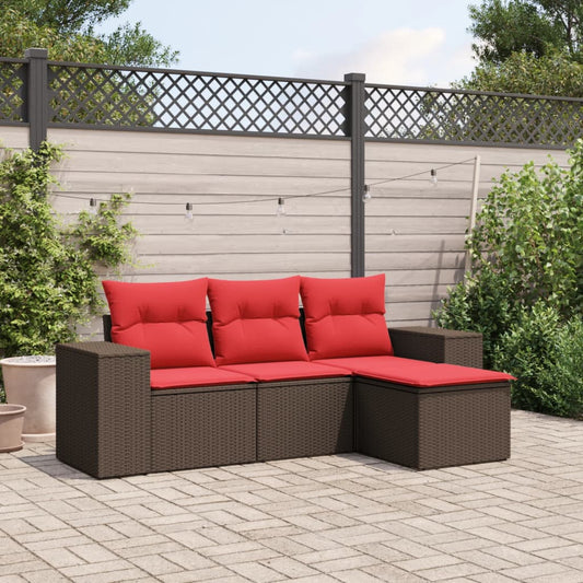 Set Divani da Giardino 4 pz con Cuscini Marrone in Polyrattan | homemem39