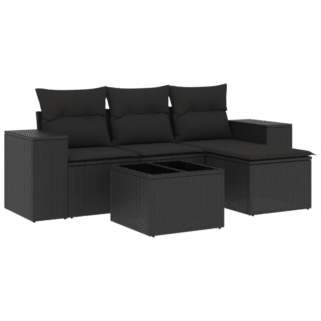 Set Divani da Giardino 5 pz con Cuscini in Polyrattan Nero - homemem39