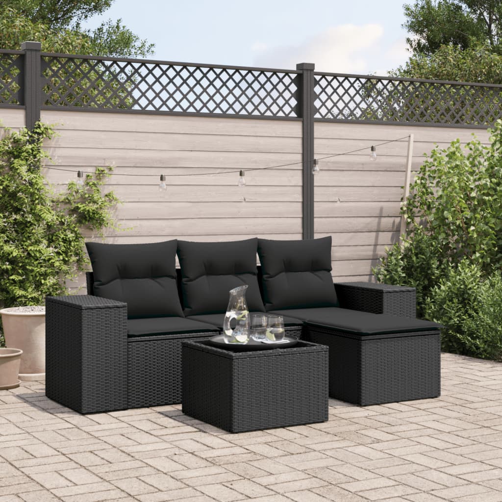 Set Divani da Giardino 5 pz con Cuscini in Polyrattan Nero - homemem39