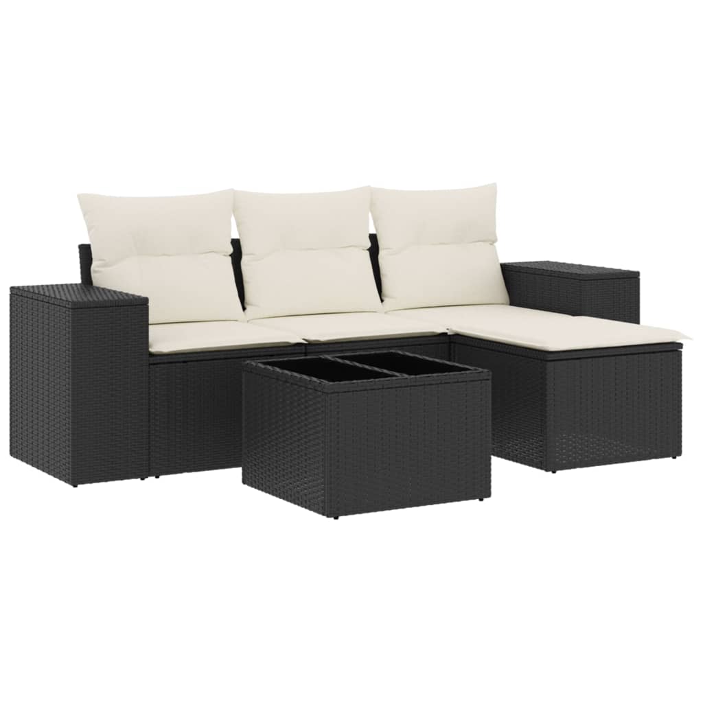 Set Divani da Giardino 5 pz con Cuscini in Polyrattan Nero - homemem39