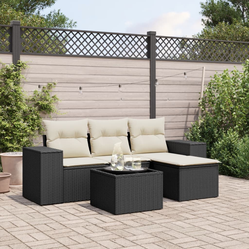 Set Divani da Giardino 5 pz con Cuscini in Polyrattan Nero - homemem39