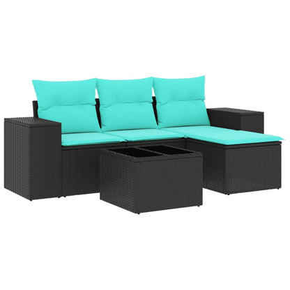 Set Divani da Giardino 5 pz con Cuscini Nero in Polyrattan