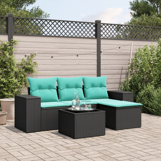 Set Divani da Giardino 5 pz con Cuscini Nero in Polyrattan - homemem39