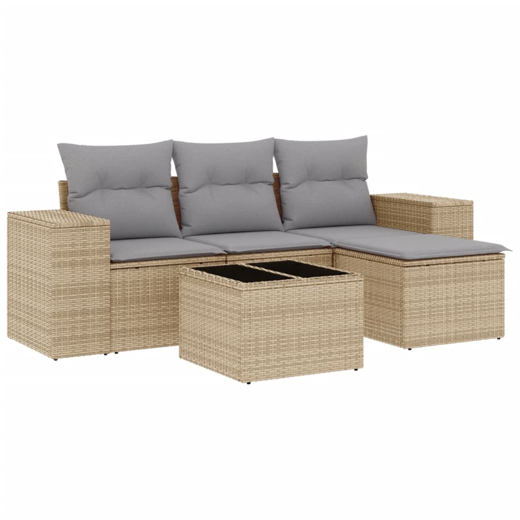 Set Divano da Giardino 5 pz con Cuscini Beige in Polyrattan - homemem39