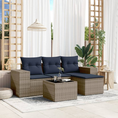 Set Divani da Giardino 5 pz con Cuscini Grigio in Polyrattan | homemem39
