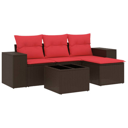 Set Divani da Giardino 5 pz con Cuscini Marrone in Polyrattan | homemem39