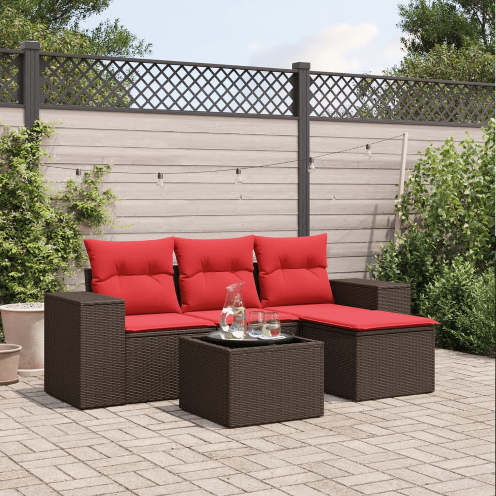 Set Divani da Giardino 5 pz con Cuscini Marrone in Polyrattan | homemem39