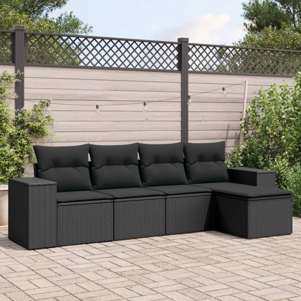 Set Divani da Giardino 5 pz con Cuscini in Polyrattan Nero - homemem39