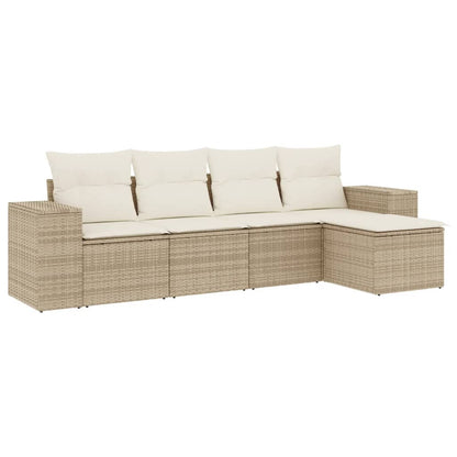 Set Divano da Giardino 5 pz con Cuscini Beige in Polyrattan - homemem39