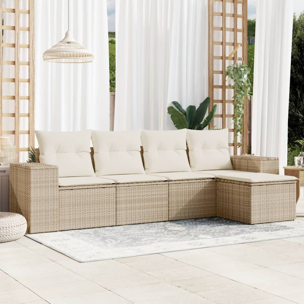 Set Divano da Giardino 5 pz con Cuscini Beige in Polyrattan - homemem39