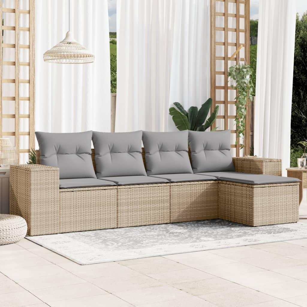 Set Divano da Giardino 5 pz con Cuscini Beige in Polyrattan - homemem39