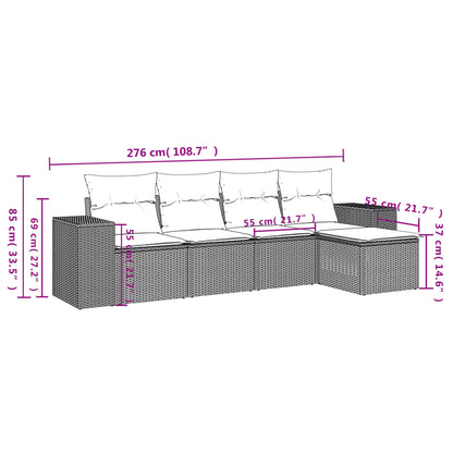 Set Divani da Giardino 5 pz con Cuscini Grigio in Polyrattan | homemem39