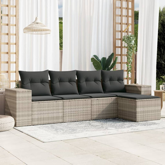 Set Divano da Giardino 5pz con Cuscini Grigio Chiaro Polyrattan - homemem39